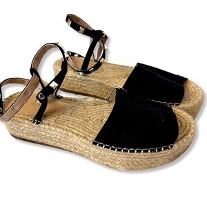 Shoe Republic LA (8.5) Black Platform Espadrille Sandal with Stud Ankle Strap
